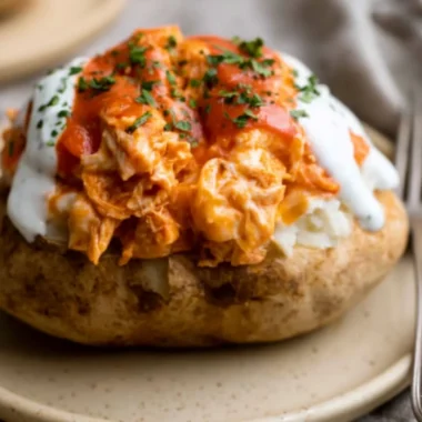 Buffalo chicken twice baked potatoes topped with cheese and green onions