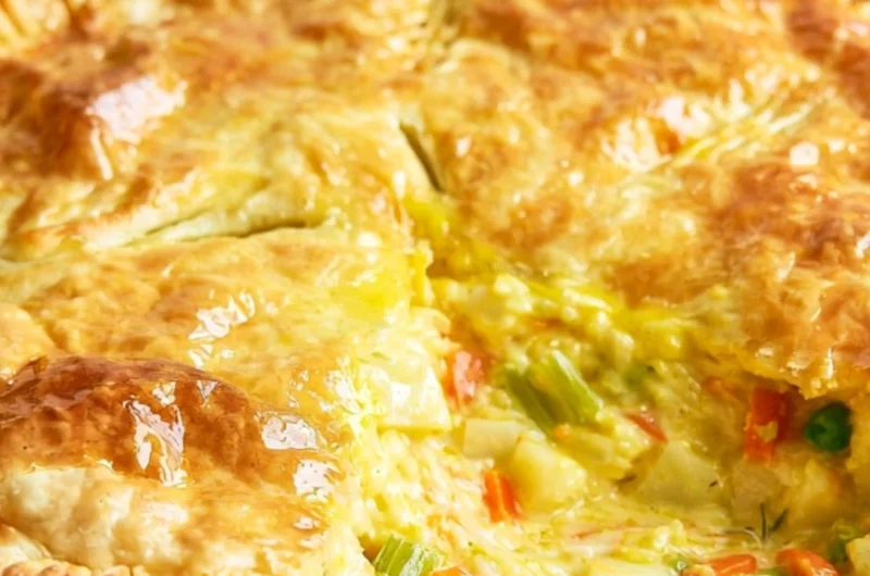 Comforting vegetable pot pie filled with fresh vegetables and flaky crust