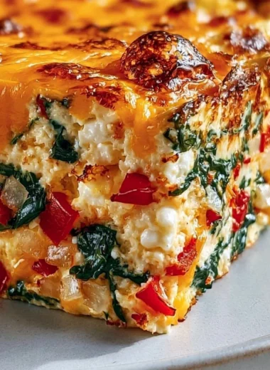 Cozy cottage cheese egg bake served in a beautiful dish