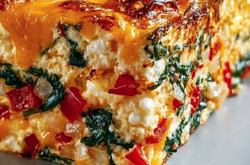 Cozy cottage cheese egg bake served in a beautiful dish