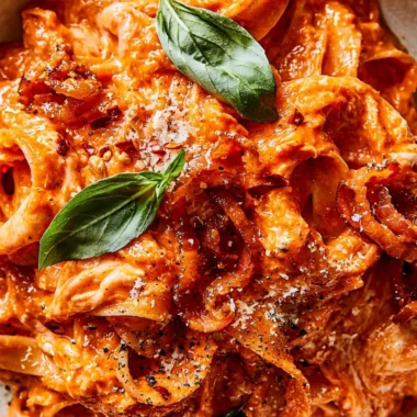 Cozy Italian Tagliatelle with pancetta, basil, and melted mozzarella cheese