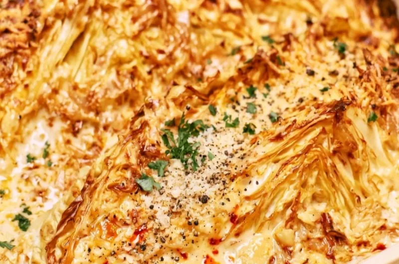 Creamy garlic butter cabbage dish served with fresh herbs