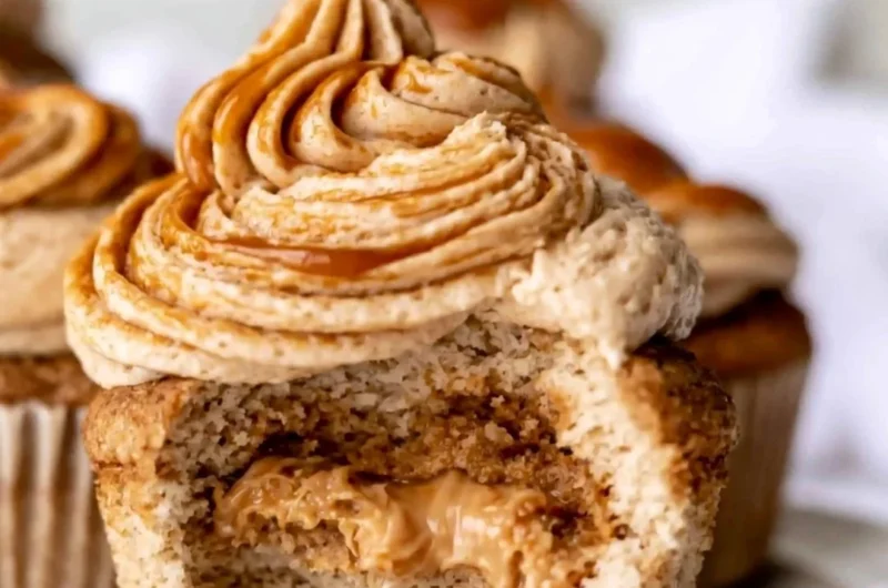 Delicious homemade dulce de leche cupcakes on a decorative platter