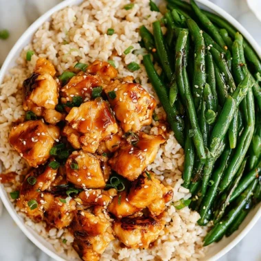 Honey Garlic Chicken and Green Beans served in a delicious dish