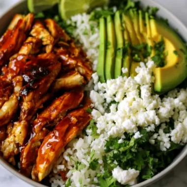 Honey Lime Chicken served with Avocado Rice in a bowl