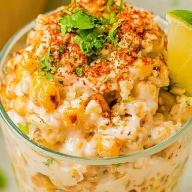 Delicious Mexican corn in a cup (esquites) with toppings