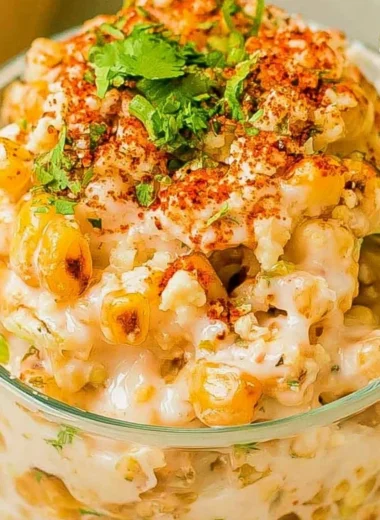 Delicious Mexican corn in a cup (esquites) with toppings