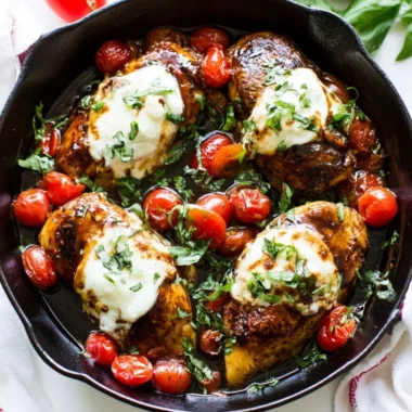 One-Pan Balsamic Chicken served with vegetables in a restaurant-style presentation