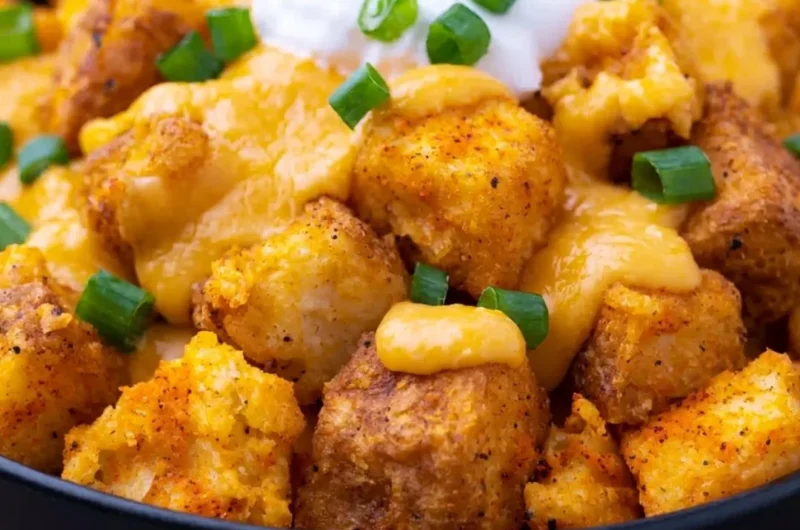 Taco Bell Fiesta Potatoes with cheese and toppings served in a bowl