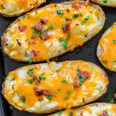 Deliciously stuffed twice baked potatoes with toppings