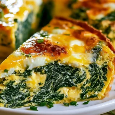 Cozy crustless spinach quiche with fresh ingredients on a plate