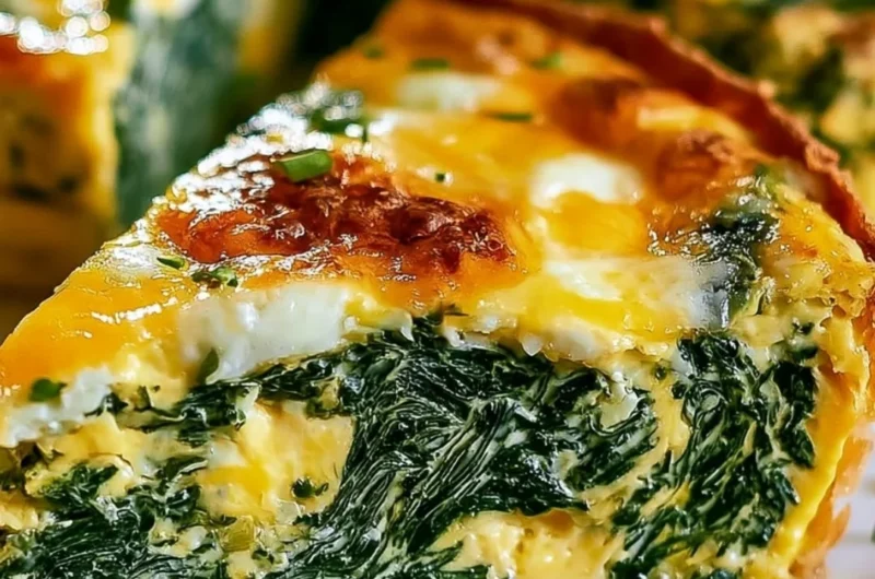 Cozy crustless spinach quiche with fresh ingredients on a plate